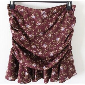 NWT Size 12 Veronica Beard Taras Floral-Print Ruched Silk Mini Skirt Merlot Ruff